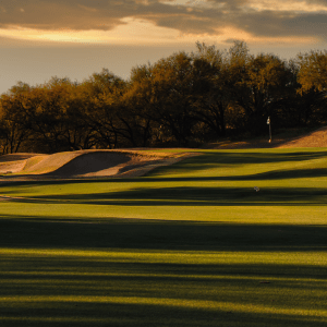 Golf course at sunset