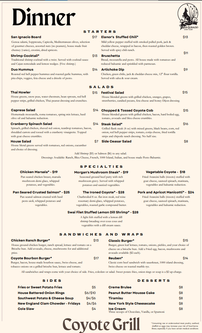 CoyoteGrillDinner San Ignacio Golf Club